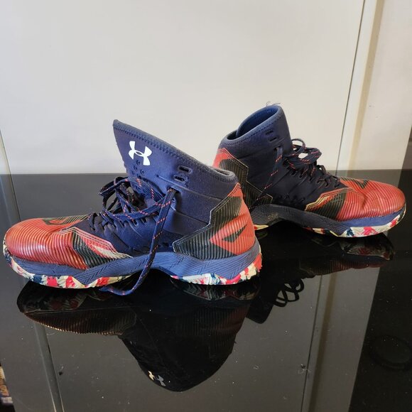 Under Armour Curry Kids Basketball Shoes Navy/Red - Picture 3 of 5